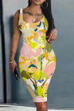 Casual Print Basic U Neck Vest Dresses