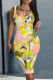 Casual Print Basic U Neck Vest Dresses