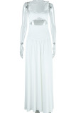 Elegant Solid Color Hollow Out Patchwork Backless Spaghetti Strap Sling Dresses