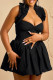 Elegant Solid Color Patchwork Backless Asymmetrical Collar A Line Dresses