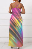 Casual Print Patchwork Spaghetti Strap Sling Dresses
