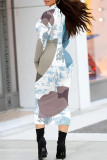 Casual Street Geometric Print Gradient Contrast Half A Turtleneck Printed Dresses