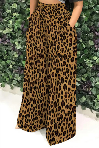 Casual Street Leopard Print Flowers Stripe Pocket Contrast Loose High Waist Wide Leg Full Print Bottoms