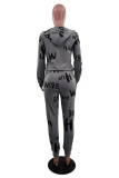 Fashion Casual Print Basic Zipper Collar Long Sleeve Two Pieces