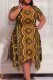 Casual Street National Totem Geometric Print Pocket Irregular Contrast O Neck Printed Plus Size Dresses