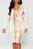 Casual Street Geometric Print Contrast V Neck Printed Dresses