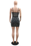 Sexy Patchwork Hot Drilling Backless Spaghetti Strap Wrapped Skirt Dresses