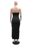 Sexy Patchwork Hot Drilling Backless Slit Strapless Long Dresses