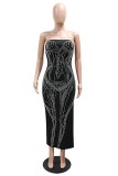 Sexy Patchwork Hot Drilling Backless Slit Strapless Long Dresses