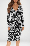 Casual Street Geometric Print Contrast V Neck Printed Dresses