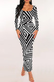 Casual Print Patchwork U Neck Wrapped Skirt Dresses