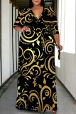 Casual Street Floral Print Lace Up Contrast V Neck Printed Plus Size Dresses