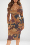 Casual Street Geometric Print Contrast V Neck Printed Dresses