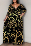 Casual Street Floral Print Lace Up Contrast V Neck Printed Plus Size Dresses