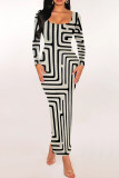 Casual Print Patchwork U Neck Wrapped Skirt Dresses