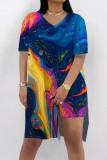 Casual Print Slit V Neck Short Sleeve Two Pieces
