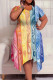 Casual Print Patchwork O Neck Irregular Plus Size Dresses