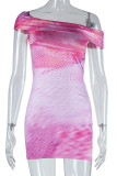 Sexy Print Backless Off Shoulder Sleeveless Dresses