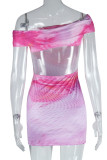 Sexy Print Backless Off Shoulder Sleeveless Dresses