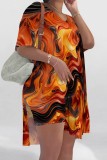 Casual Print Slit V Neck Short Sleeve Two Pieces