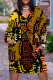 Casual Street Colorblock Geometric Print Pocket Contrast V Neck Printed Plus Size Dresses