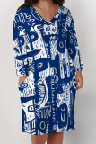 Casual Street Colorblock Geometric Print Pocket Contrast V Neck Printed Plus Size Dresses