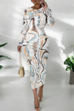Casual Street Geometric Print Contrast O Neck Printed Dresses