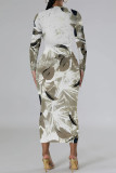 Casual Street Geometric Print Contrast O Neck Printed Dresses
