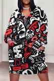Casual Street Colorblock Geometric Print Pocket Contrast V Neck Printed Plus Size Dresses