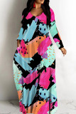 Casual Print Basic V Neck Long Dresses