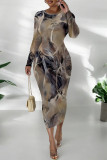 Casual Street Geometric Print Contrast O Neck Printed Dresses