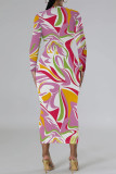 Casual Street Geometric Print Contrast O Neck Printed Dresses