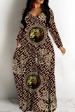 Casual Print Basic V Neck Long Dresses