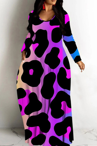 Casual Print Basic V Neck Long Dresses