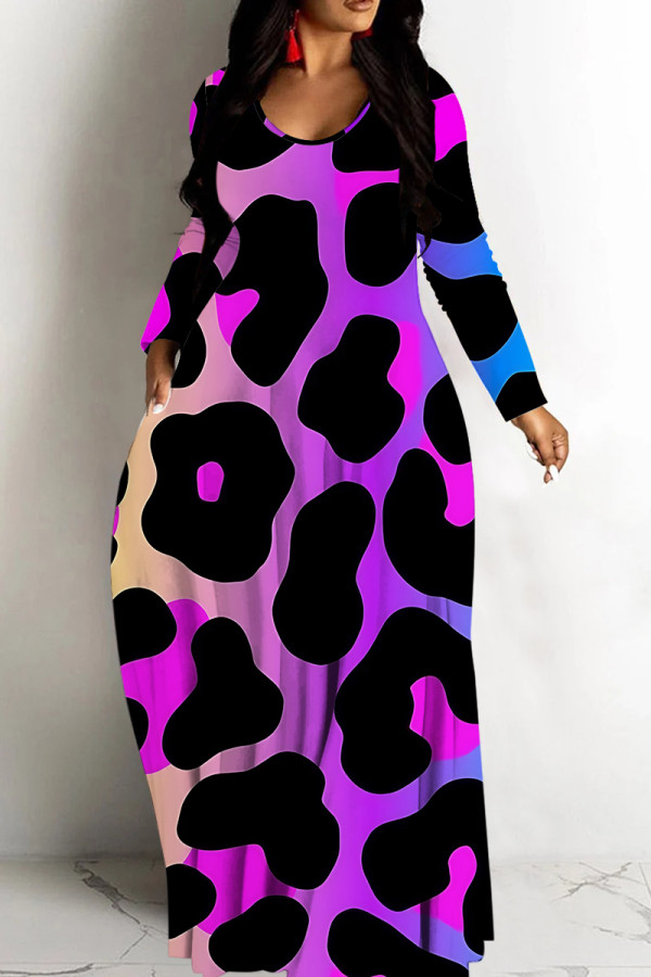 Casual Print Basic V Neck Long Dresses