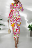 Casual Street Geometric Print Contrast O Neck Printed Dresses