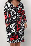 Casual Street Colorblock Geometric Print Pocket Contrast V Neck Printed Plus Size Dresses