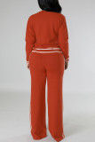 Casual Stripe Patchwork Contrast O Neck Long Sleeve Two Pieces