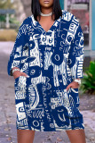 Casual Street Colorblock Geometric Print Pocket Contrast V Neck Printed Plus Size Dresses