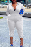 Casual Solid Patchwork Hooded Collar Plus Size Jumpsuits