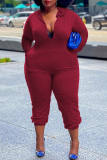 Casual Solid Patchwork Hooded Collar Plus Size Jumpsuits