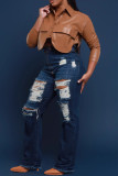 Casual Solid Color Buttons Patchwork Turndown Collar Tops