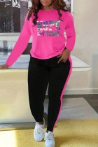 Casual Sportswear Daily Letter Print Patchwork O Neck Long Sleeve Two Pieces