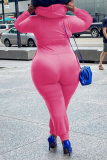 Casual Solid Patchwork Hooded Collar Plus Size Jumpsuits