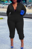 Casual Solid Patchwork Hooded Collar Plus Size Jumpsuits