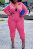 Casual Solid Patchwork Hooded Collar Plus Size Jumpsuits