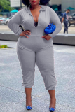 Casual Solid Patchwork Hooded Collar Plus Size Jumpsuits