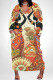 Casual Colorblock National Totem Print Pocket Contrast V Neck Printed Plus Size Dresses