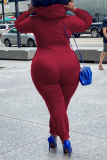 Casual Solid Patchwork Hooded Collar Plus Size Jumpsuits