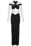 Sexy Solid Color Hollow Out Patchwork O Neck Long Dresses